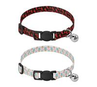 Lot de 2 colliers à boucle pour chiot, filles et garçons, rouge piment et crème glacée rayée