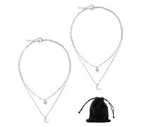Lot de 2 colliers à double couche, avec 1 sac de rangement, accessoires de personnalité tendance, chaîne empilable étoile et lune, collier polyvalent pour femme, chaîne de clavicule réglable sexy, 45