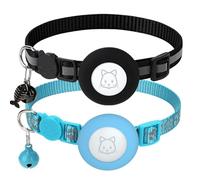Lot de 2 colliers Airtag réfléchissants pour chat avec boucle de sécurité détachable et clochette, collier réglable avec support Airtag compatible avec Apple Airtag pour petits animaux de compagnie