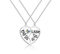 Lot de 2 colliers assortis avec pendentif en forme de cœur avec inscription « Big Sister Little Sisters »