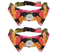 Lot de 2 colliers avec nœud papillon pour chien et chat avec clochette et boucle à dégagement rapide pour petits animaux de compagnie, hippie en forme de cœur, cactus, fleurs, rose
