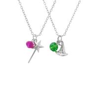 Lot de 2 colliers avec pendentif baguette magique et chapeau de magicien pour femme - Chaîne réglable en cristal rouge et vert - Pour Halloween, fête, amitié, cadeau pour les amateurs de bâtons de fée