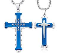 Lot de 2 colliers avec pendentif en forme de croix pour homme et femme, collier punk Jésus Christ crucifix religieux, tendance, esthétique, cadeau, métal, sans pierre précieuse