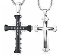 Lot de 2 colliers avec pendentif en forme de croix pour homme et femme, collier punk Jésus Christ crucifix religieux, tendance, esthétique, cadeau, métal, sans pierre précieuse
