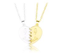 Lot de 2 colliers avec pendentif en forme de cœur et visage souriant pour couple, petit ami, petite amie, bijoux assortis pour couples, meilleures sœurs, taille unique, Comme décrit, Comme décrit.