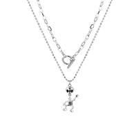 Lot de 2 colliers avec pendentif tête de mort extraterrestre pour homme et femme en acier inoxydable argenté Viking Hip Hop Kpop empilé double couche fermoir OT trombone chaîne de perles squelette