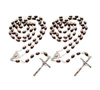 Lot de 2 colliers chapelet en bois avec pendentif crucifix et croix - Cadeau religieux chrétien pour communion