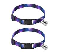 Lot de 2 colliers colorés en polyester doux pour animal domestique Motif galaxie cosmique Bleu