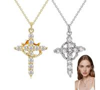 Lot de 2 colliers croix couronne pour femme, pendentifs croix pavée rotative en alliage, bijoux élégants dorés et argentés avec zircon scintillant, cadeaux tendance