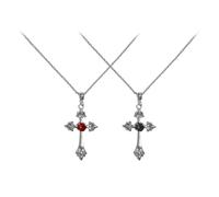Lot de 2 colliers croix rouges - Accessoires de sorcière pour femme - Collier gothique avec croix - Collier pour fête à thème, carnaval, 41cm-50cm, alliage de zinc, Perle