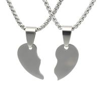 Lot de 2 colliers d'amitié avec pendentif en forme de cœur en acier | Pour deux à partager : une moitié, une fois pliée. Antirouille, résistant au ternissement, avec fermoir mousqueton