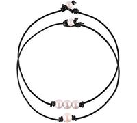Lot de 2 colliers de perles d'eau douce et 3 perles d'eau douce sur cordon en cuir noir pour filles et femmes