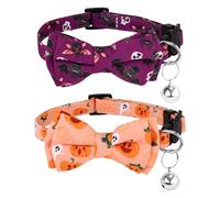 Lot de 2 Colliers d'halloween pour Chat avec Clochette, Collier réglable avec nœud Papillon, Chauve-Souris, tête de Mort, Citrouille, nœud Papillon, Accessoires de décoration d'halloween pour Chaton