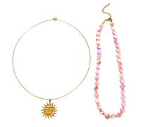 Lot de 2 colliers en acier inoxydable avec perles et coquillages - Bijoux tendance pour le quotidien et les fêtes - En acier inoxydable
