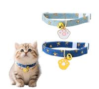 Lot de 2 colliers en denim pour chat avec clochette et pendentif patte de chat - Collier bleu pour chaton - Collier mignon pour chaton - Convient pour filles et garçons (A-2 pièces)