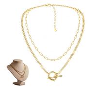 Lot de 2 Colliers Femme Plaqué Or 14K Chaînes Paperclip et Cuban Link | Ras de Cou Empilable, Fermoir Toggle, Hypoallergénique, Pour Pâques et Carnaval, Festival 2026