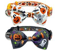 Lot de 2 colliers Halloween pour chien avec nœud papillon, lanterne et collier citrouille pour chiens de petite, moyenne et grande taille, taille