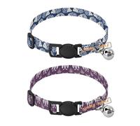 Lot de 2 colliers personnalisés pour petits chiens avec boucle de libération pour filles et garçons, hérisson de style Henri, bleu indigo, hibou ethnique, violet