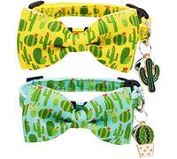 Lot de 2 colliers pour chat avec nœud papillon et clochette et pendentif réglables avec boucle de sécurité pour chaton Jaune et vert