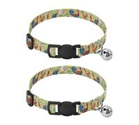 Lot de 2 colliers pour chats à l'aquarelle avec coq, fleurs sauvages, réglables, 27,6 à 43,1 cm