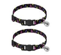 Lot de 2 colliers pour chats - Ciseaux néon - Collier noir avec clochette réglable de 26 à 43 cm