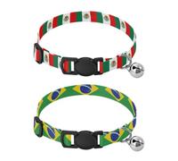 Lot de 2 colliers pour chien avec boucle à dégagement rapide - Drapeau du Mexique - Drapeau du Brésil