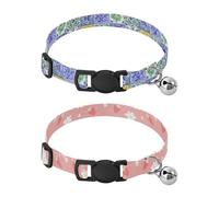 Lot de 2 colliers pour chien avec boucle rembourrée douce et clochettes réglables pour petits chiens, chiots, chats, style bohème, citron, fraise, fleur blanche