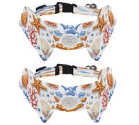 Lot de 2 colliers pour chien avec clochette, collier détachable et réglable pour petit animal de compagnie, coquillages, coraux, étoiles de mer