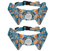 Lot de 2 colliers pour chien avec clochette, collier détachable et réglable pour petit animal de compagnie, coquillages, étoiles de mer