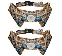 Lot de 2 colliers pour chien avec clochette, collier détachable et réglable pour petit animal de compagnie, coquillages de plage, étoiles de mer