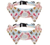 Lot de 2 colliers pour chien avec nœud papillon et clochette, animaux amusants, hibou, raton laveur, licorne, vache, ours, chat, design à revers réglable, pour petits animaux de compagnie