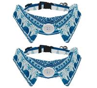 Lot de 2 colliers pour chien avec nœud papillon et clochette, baleines marines, étoiles de mer, tortues à rayures, design à revers réglable, collier pour petits animaux de compagnie