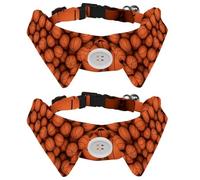 Lot de 2 colliers pour chien avec nœud papillon et clochette, ballons de basket-ball orange 3D, motif sport, design à revers réglable, collier pour petits animaux de compagnie