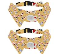 Lot de 2 colliers pour chien avec nœud papillon et clochette, carte de poker magique, motif aquarelle rose, collier réglable pour petits animaux de compagnie