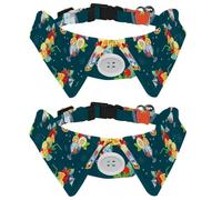 Lot de 2 colliers pour chien avec nœud papillon et clochette, fantastique motif cocktail d'été réglable à revers pour chat pour petits animaux de compagnie
