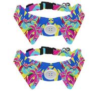 Lot de 2 colliers pour chien avec nœud papillon et clochette, fleurs de manguier, feuilles de palmier et éléphants, motif tropical réglable, collier à revers pour chat pour petits animaux de compagnie