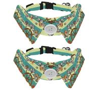 Lot de 2 colliers pour chien avec nœud papillon et clochette, gouvernail de navigation réglable à revers pour petits animaux de compagnie