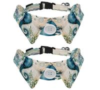 Lot de 2 colliers pour chien avec nœud papillon et clochette, hippocampe, océan, chat, collier réglable pour petits chiens, chats, chatons