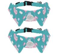 Lot de 2 colliers pour chien avec nœud papillon et clochette, joli cochon rose en tant que pégase et licorne avec motif nuages réglables pour petits animaux de compagnie