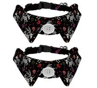 Lot de 2 colliers pour chien avec nœud papillon et clochette, jour des morts, tête de mort, squelette, licorne, rose, réglable, design à revers pour chats et petits animaux de compagnie