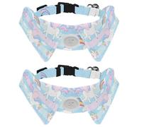 Lot de 2 colliers pour chien avec nœud papillon et clochette, licorne bleue et rose, motif arc-en-ciel réglable pour petits animaux de compagnie