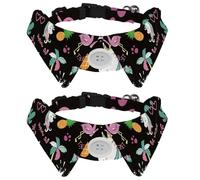 Lot de 2 colliers pour chien avec nœud papillon et clochette, licorne, flamant rose, toucan, chat, sirène, réglable, design à revers pour petits animaux de compagnie