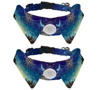Lot de 2 colliers pour chien avec nœud papillon et clochette, lune et soleil rencontré dans l'univers spatial, cosmos réglable, design à revers pour chat, collier pour petits animaux de compagnie