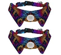 Lot de 2 colliers pour chien avec nœud papillon et clochette, mandalas indiens, cachemire, libellule, soleil, design à revers réglable, collier pour petits animaux de compagnie