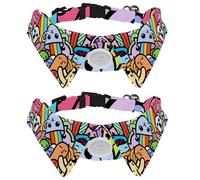 Lot de 2 colliers pour chien avec nœud papillon et clochette, monstres amusants à colorier motif arc-en-ciel, collier réglable à revers pour chat pour petits animaux de compagnie