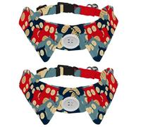 Lot de 2 colliers pour chien avec nœud papillon et clochette, motif chouette à gros yeux rouge et bleu réglable pour petits animaux de compagnie