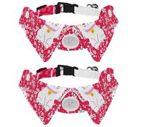 Lot de 2 colliers pour chien avec nœud papillon et clochette, motif floral maneki-neko porte-bonheur assis à revers réglable pour petits animaux de compagnie