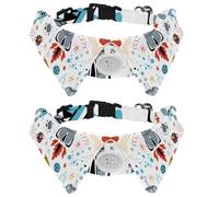 Lot de 2 colliers pour chien avec nœud papillon et clochette, motif fusées, planètes, étoiles, comètes, OVNI réglable à revers pour petits animaux de compagnie
