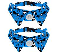 Lot de 2 colliers pour chien avec nœud papillon et clochette, motif monstres colorés amusants et bleus réglables pour petits animaux de compagnie