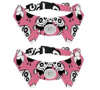 Lot de 2 colliers pour chien avec nœud papillon et clochette, motif monstres colorés amusants et roses, collier réglable pour petits animaux de compagnie